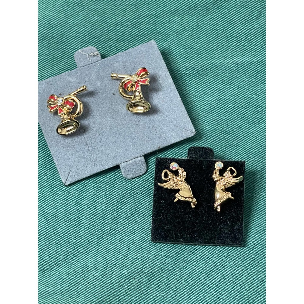Vintage Holiday Christmas Earrings Angels and Bells